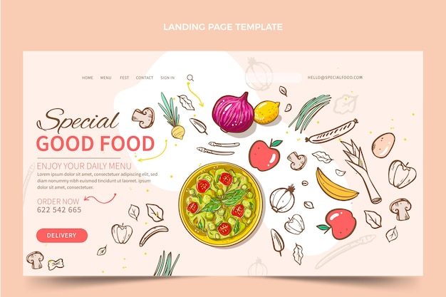 Free vector hand drawn food landing page