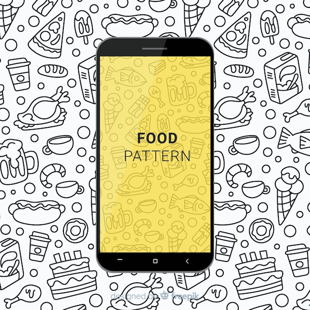 Free vector hand drawn food mobile pattern