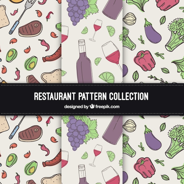 Free vector hand drawn food pattern collection