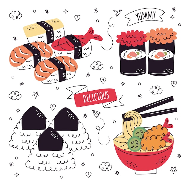 Hand drawn food stickers collection