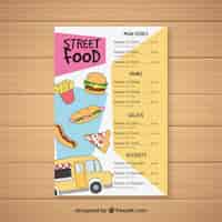 Vettore gratuito menu di strada alimentare disegnato a mano