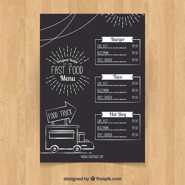 Hand drawn food truck menu with elegant style