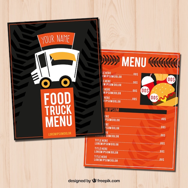 Vettore gratuito menu di camion di alimento disegnato a mano con stile moderno