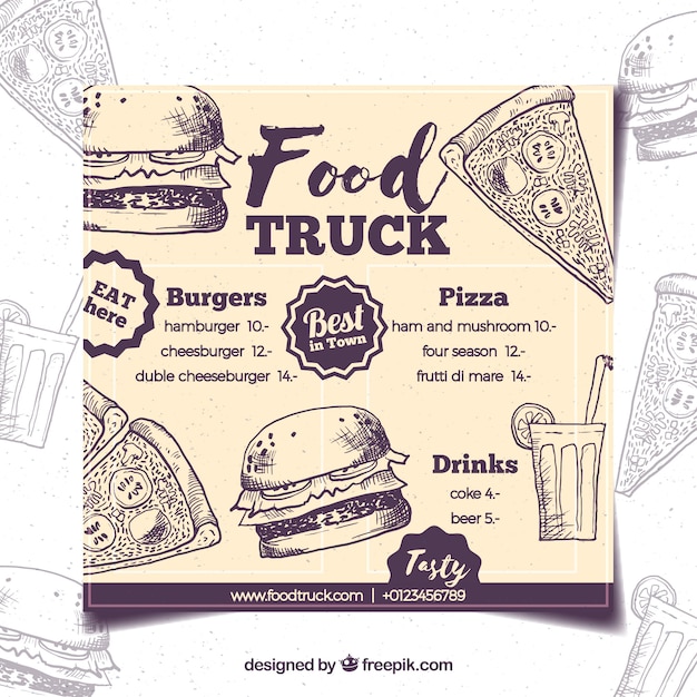 Free vector hand drawn food truck menu with retro style