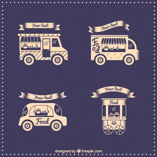 Free vector hand drawn food trucks in vintage style