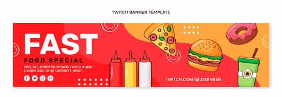 Free vector hand drawn food twitch banner template