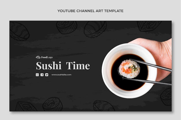 Vettore gratuito arte del canale youtube di cibo disegnato a mano