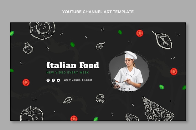 Vettore gratuito arte del canale youtube di cibo disegnato a mano