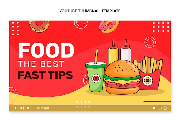 Free vector hand drawn food youtube thumbnail template