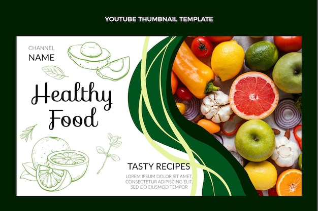 Free vector hand drawn food youtube thumbnail