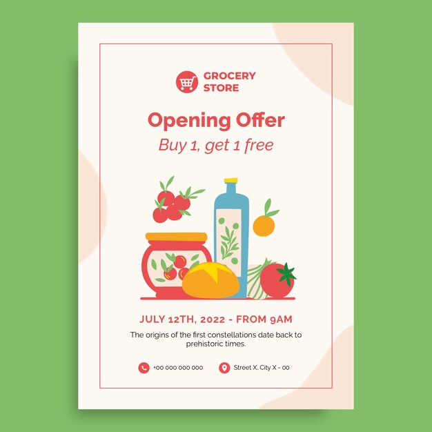 Hand drawn foodful grocery store grand opening invitation template