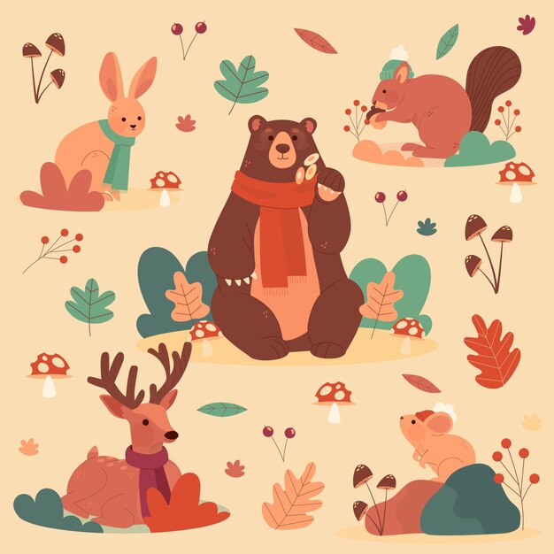 Hand drawn forest animals collection