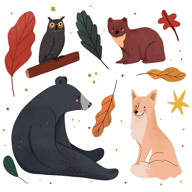 Hand drawn forest animals collection