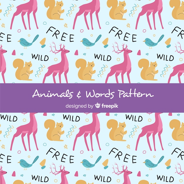 Hand drawn forest animals and words pattern