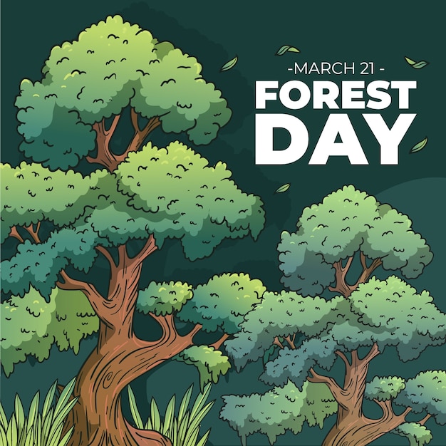 Vettore gratuito illustrazione disegnata a mano del giorno della foresta.