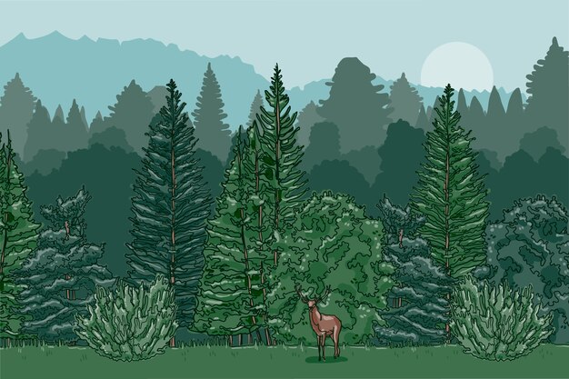 Vettore gratuito paesaggio forestale disegnato a mano