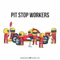 Vettore gratuito lavoratori disegnati a mano con formula pit stop