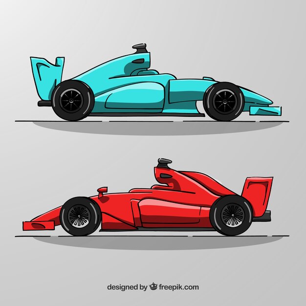 hand drawn formula 1 racing cars