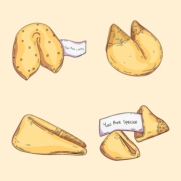 Free vector hand drawn fortune cookie collection