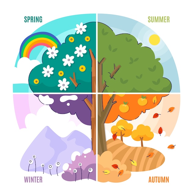 Free vector hand drawn four seasons illustration