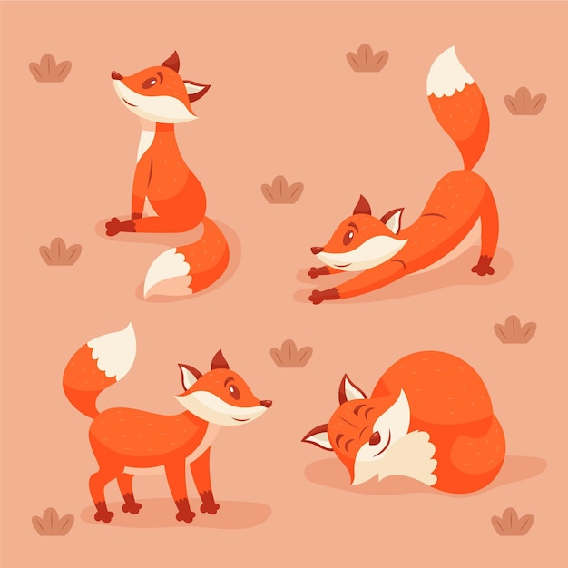 Бесплатное векторное изображение Коллекция рисованной лисы