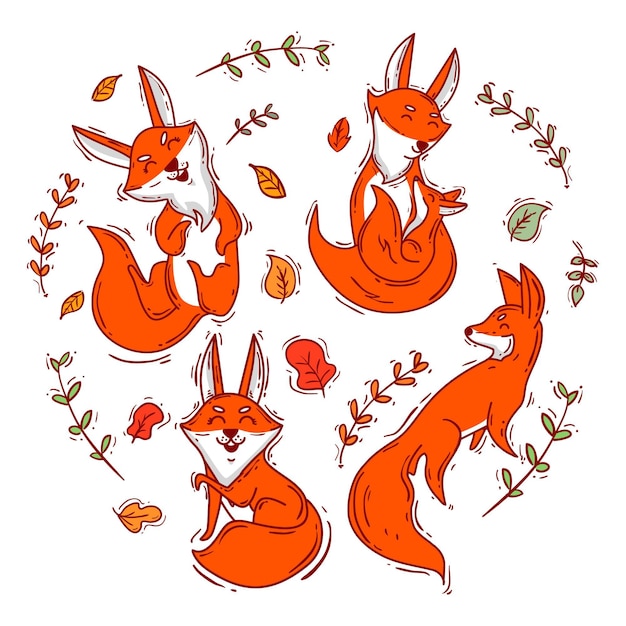 Hand drawn fox collection