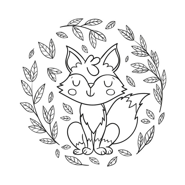 Hand drawn fox outline illustration