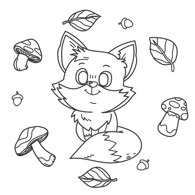 Hand drawn fox outline illustration