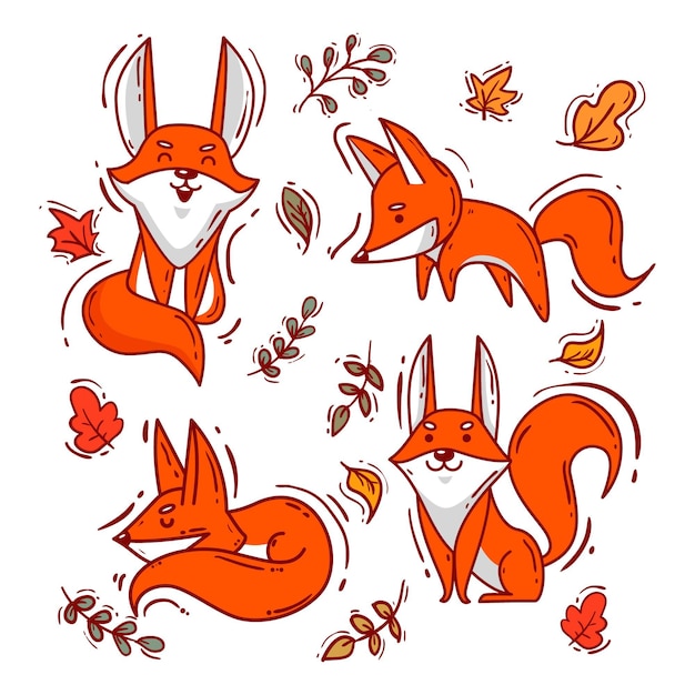 Free vector hand drawn fox set