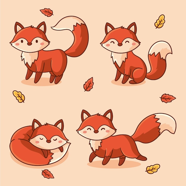 Free vector hand drawn fox set