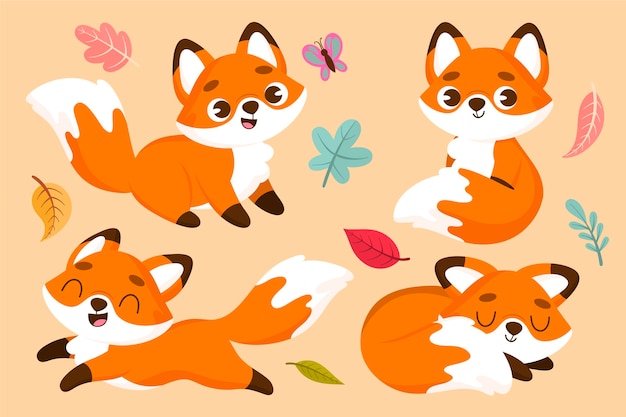 Hand drawn fox set
