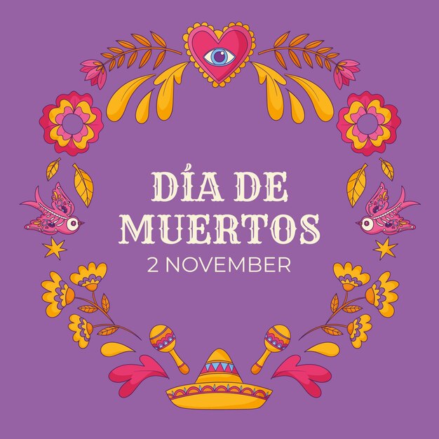 Modello di cornice disegnata a mano per la celebrazione del dia de muertos messicano