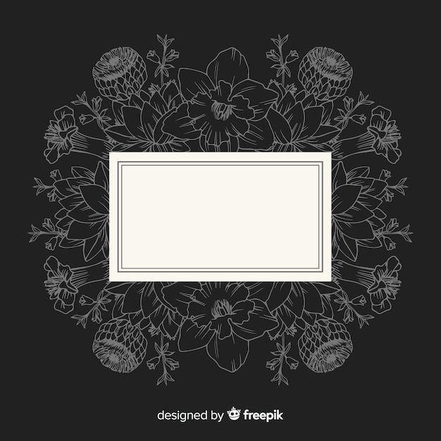 Free vector hand drawn frame with floral design on black background