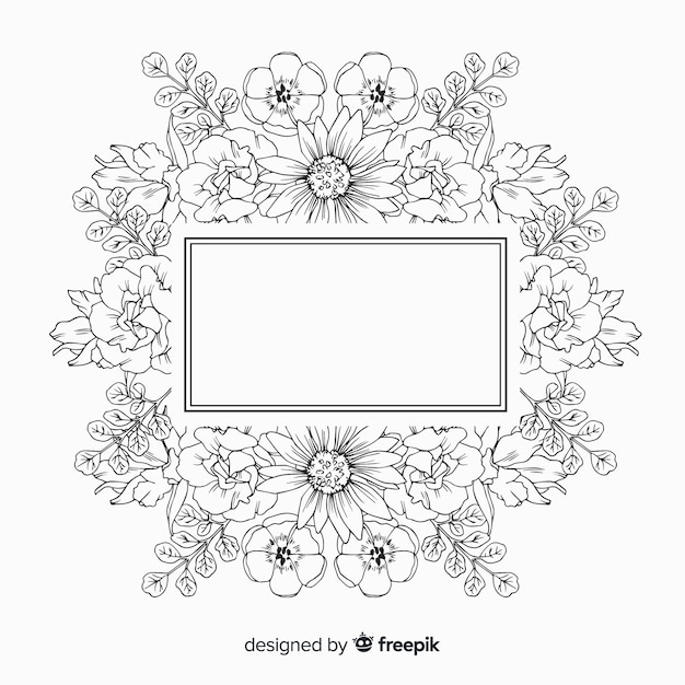 Free vector hand drawn frame with floral design on white background