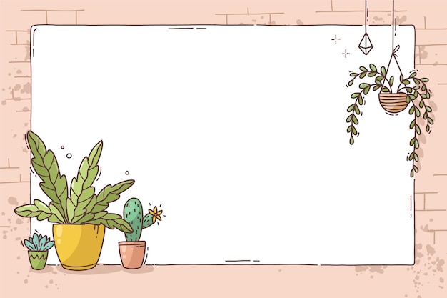 Hand drawn frame with potted plants