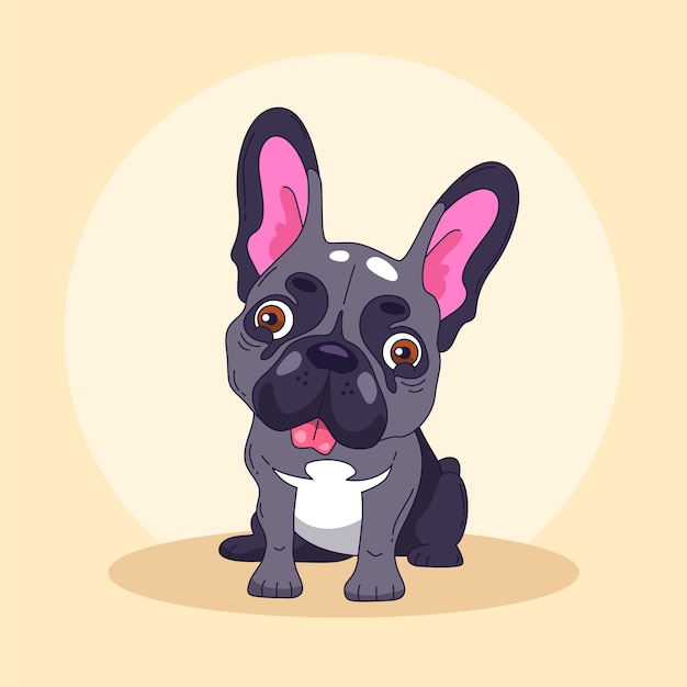 Hand drawn  french bulldog cartoon illustration