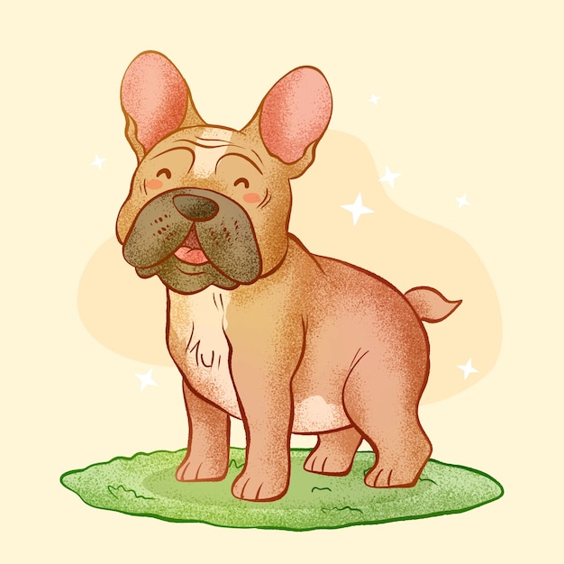 Vettore gratuito illustrazione di cartone animato di bulldog francese disegnato a mano