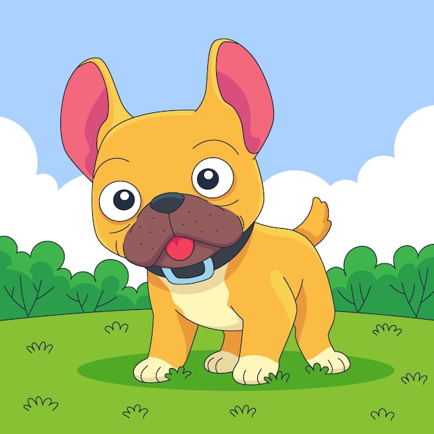 Hand drawn  french bulldog cartoon illustration