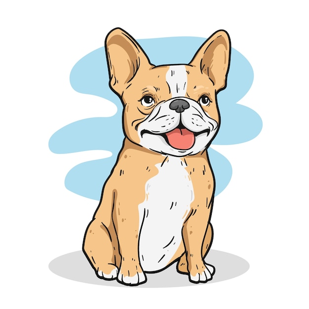 Vettore gratuito illustrazione di cartone animato di bulldog francese disegnato a mano