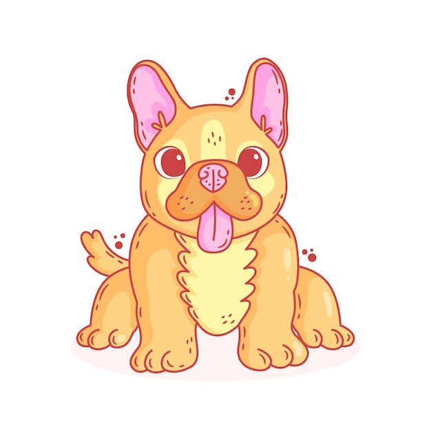 Vettore gratuito illustrazione di cartone animato di bulldog francese disegnato a mano