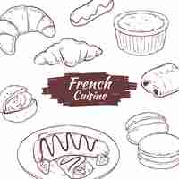 Vettore gratuito illustrazione della cucina francese disegnata a mano