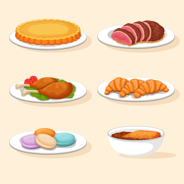 無料ベクター 手描きのフランス料理のイラスト