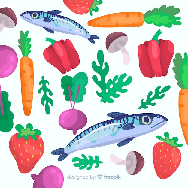 Hand drawn fresh food background