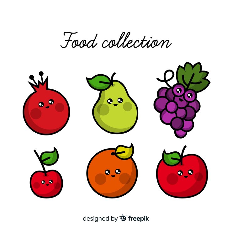 Free Vector hand drawn fresh food kawaii pack
