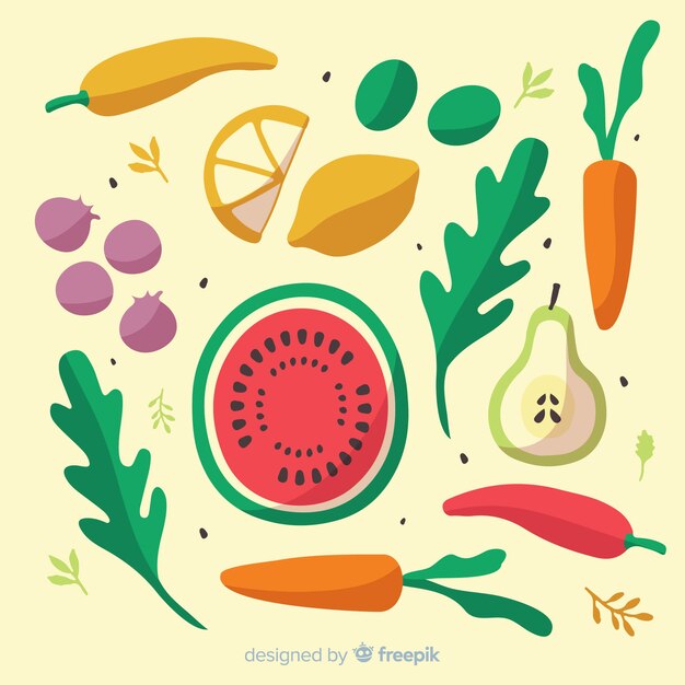 手描きの新鮮な果物や野菜の背景
