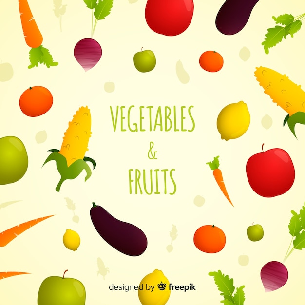 Free vector hand drawn fresh fruit and vegetable background