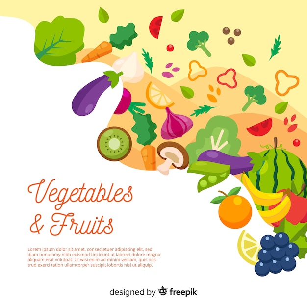 手描きの新鮮な果物や野菜の背景