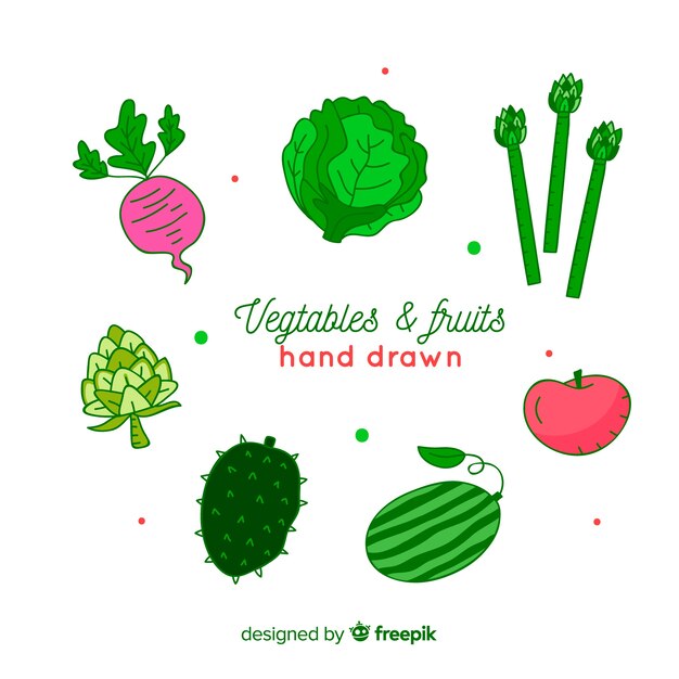 Hand drawn fresh fruit and vegetable background