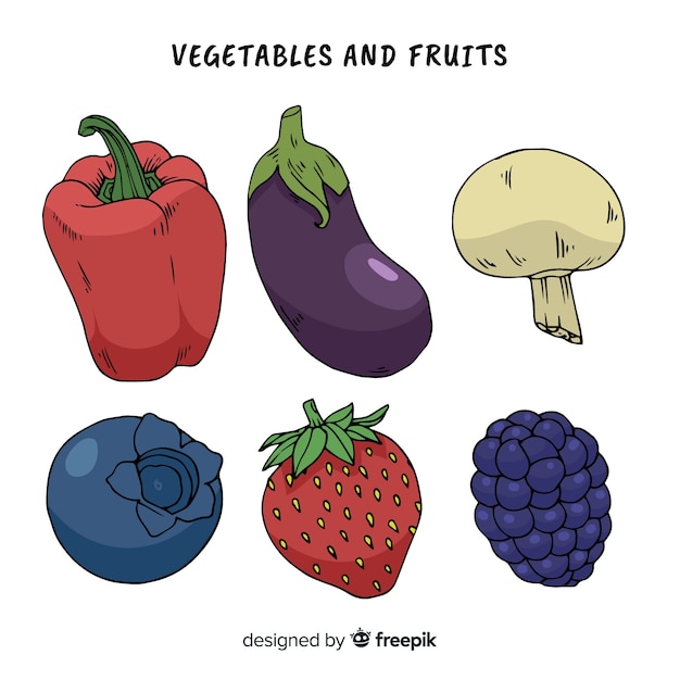 Free vector hand drawn fresh fruit and vegetable background