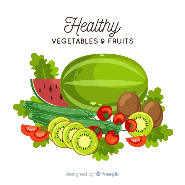 Hand drawn fresh fruit and vegetable background